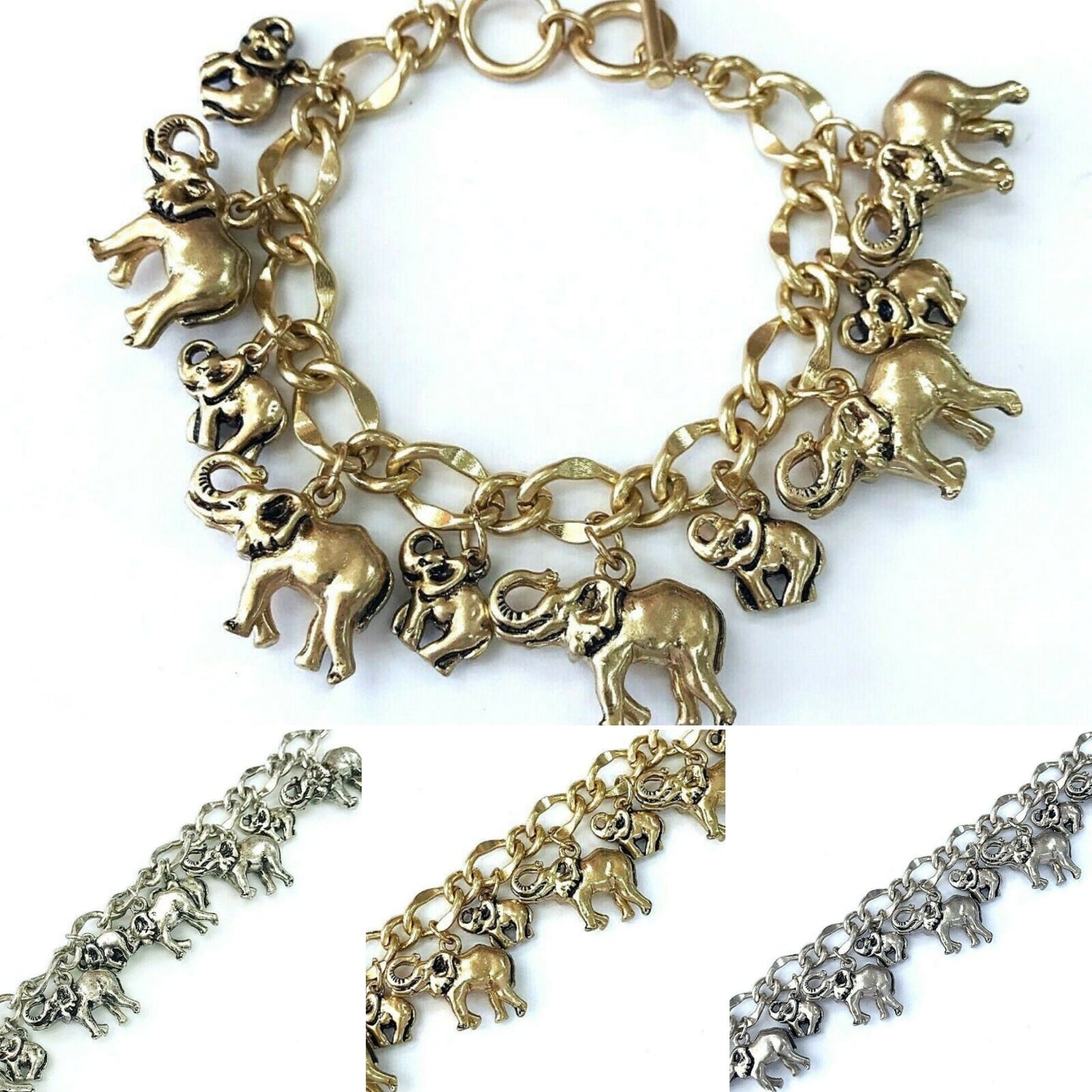 B0115  Elephant Shape Charms Decorated Chain Bracelet