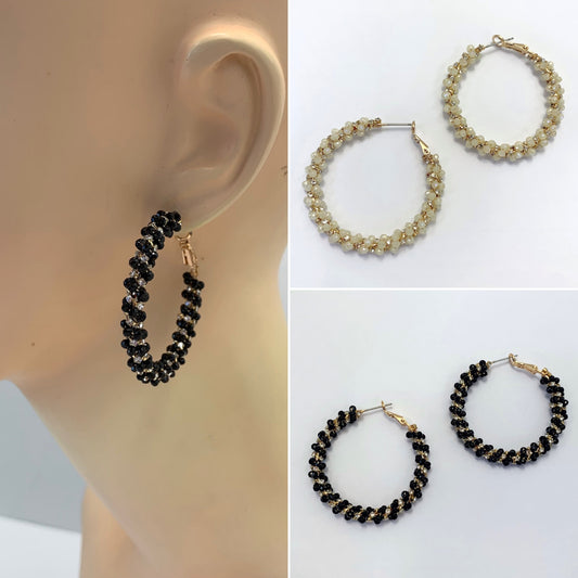 E0926 AE7176 Beads Rhinestones Deco Circle Shape Hoop Earrings