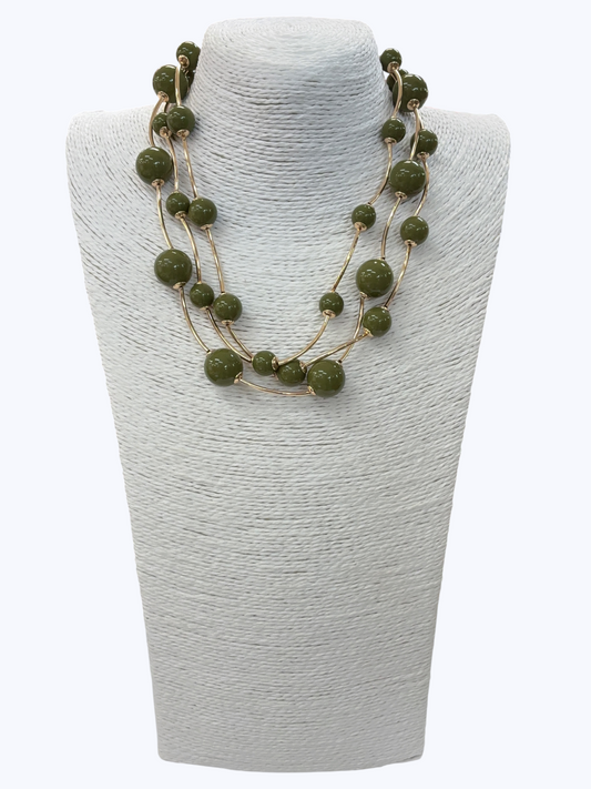 Triple Layer Ball Beaded Necklace - N5193