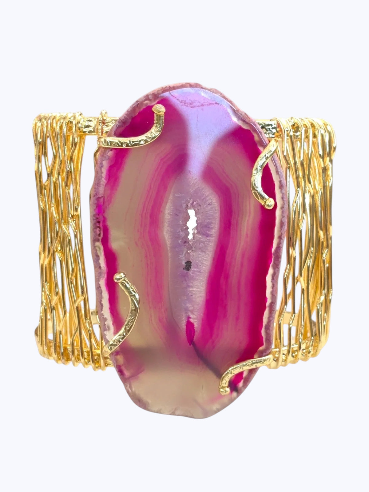 Fuchsia Natural Druzy Stone Bracelet – 14K Gold Plated