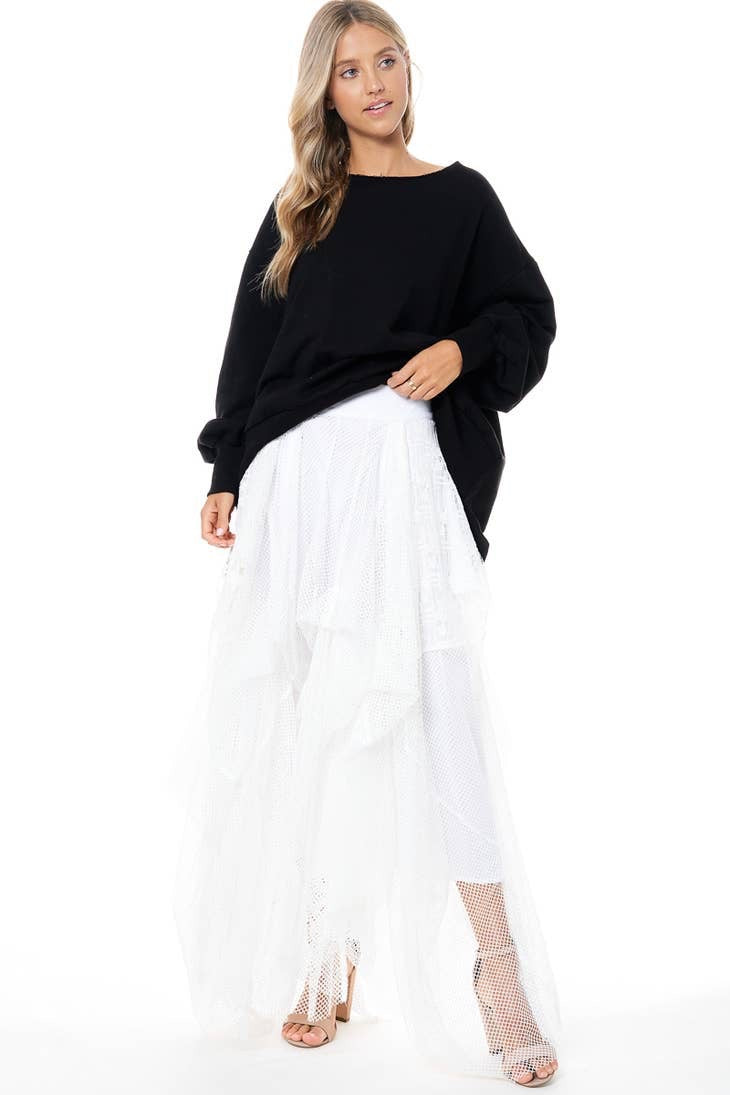 Gathered Mesh Maxi Skirt
