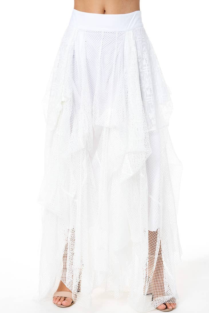 Gathered Mesh Maxi Skirt