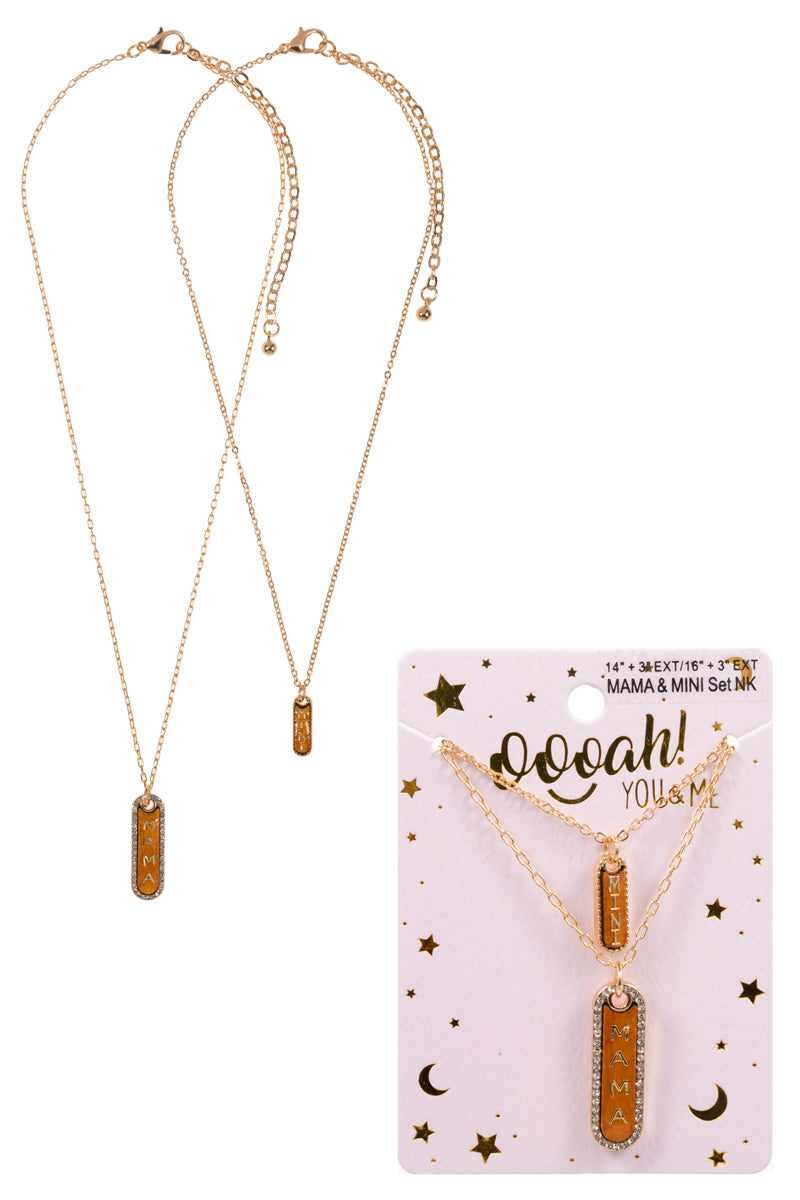 N0350 K7NS2032 MAMA MINI DESIGN BAR WOOD PENDANT 2 NECKLACES SET