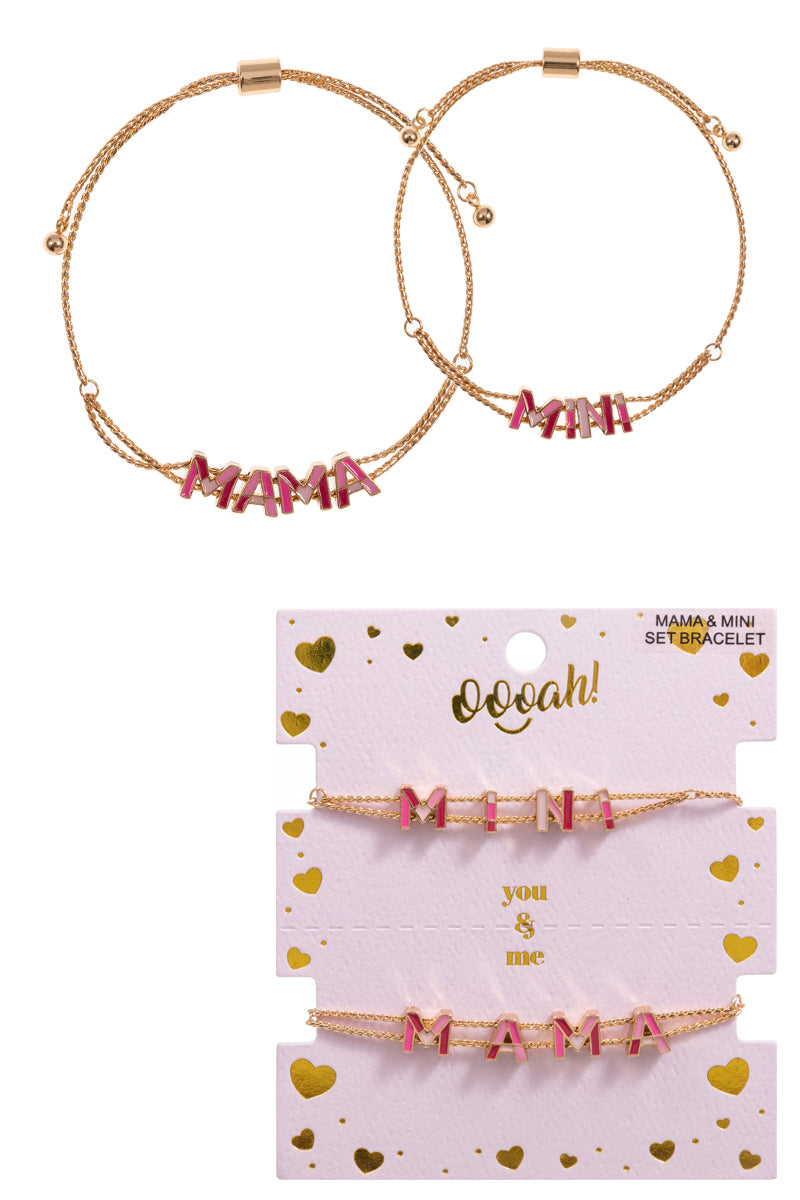 B0156 K8B2021 MAMA MINI WORD LETTER ENAMEL SLIDE CHARMS 2 BRACELETS SET