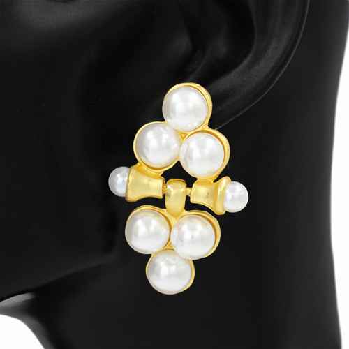 E0903 KE2857 Pearls Deco Rhombus Shape Drop Dangle Post Earrings