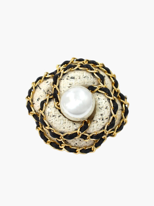 BR0445 | Chain Floral Pearl Brooch | KP2177