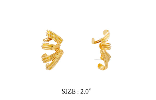 Gold earrings on a white background with size label '2.0”'.