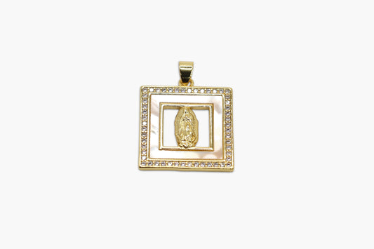 Gold pendant with a square frame on a white background