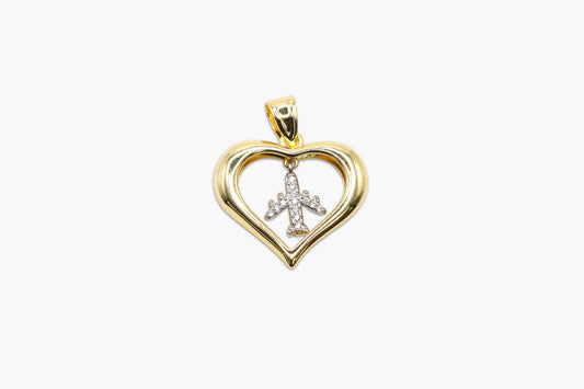 Gold heart-shaped pendant with a cross design on a white background