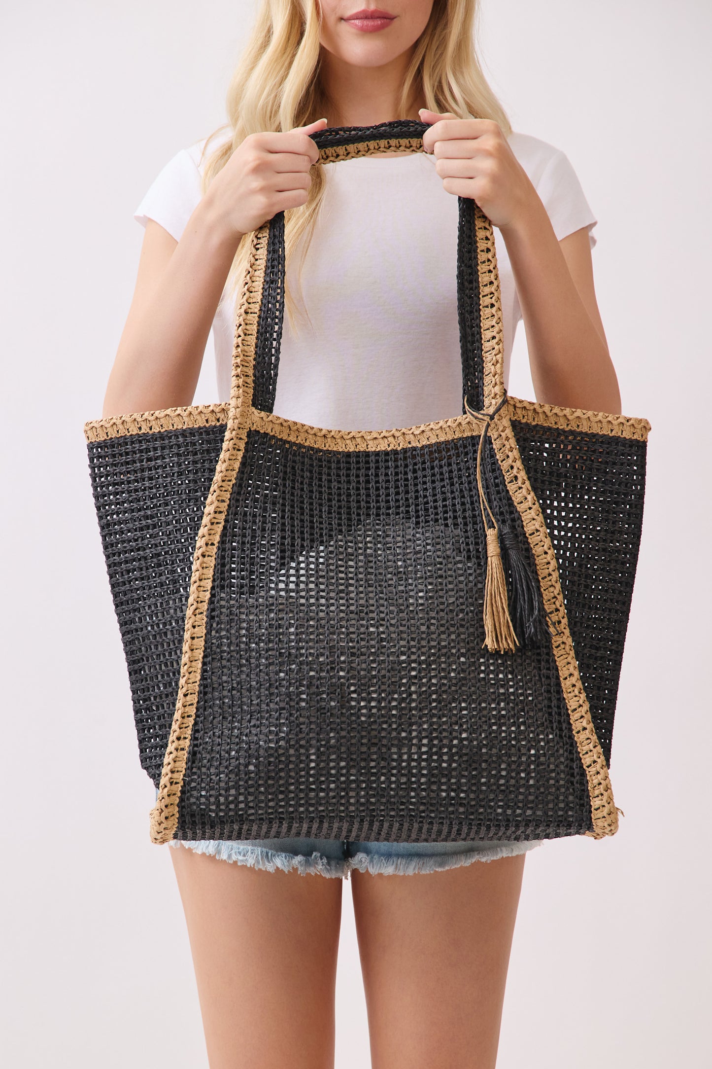 P0017 | Tassel Accent Woven Tote Bag | MB0338