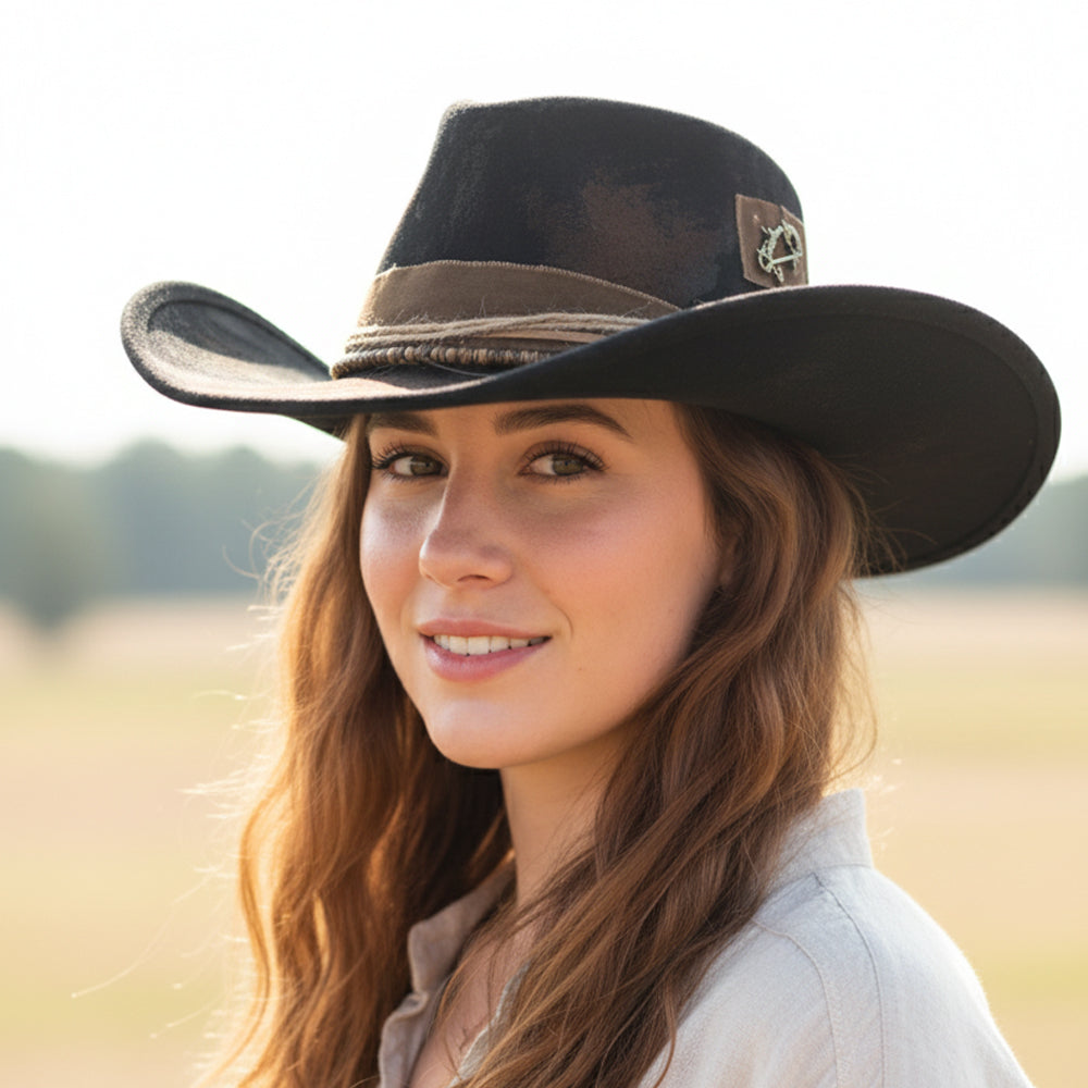 Rustic R Leather Hat HT0092 | Rustic Rancher Leather Hat | MH0261 – Greater Goods