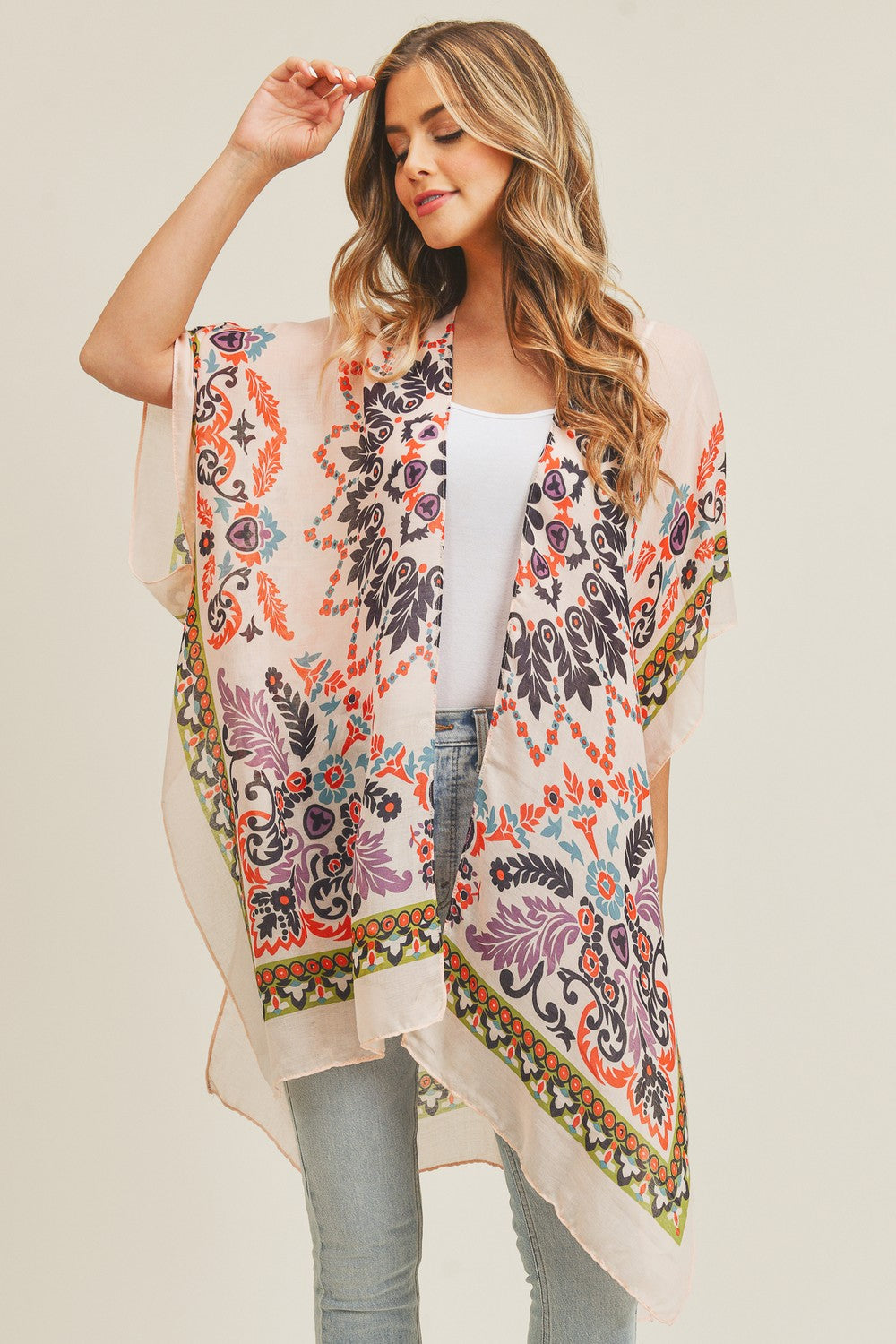 PC87 | Vintage Floral Border Kimono | MS0178