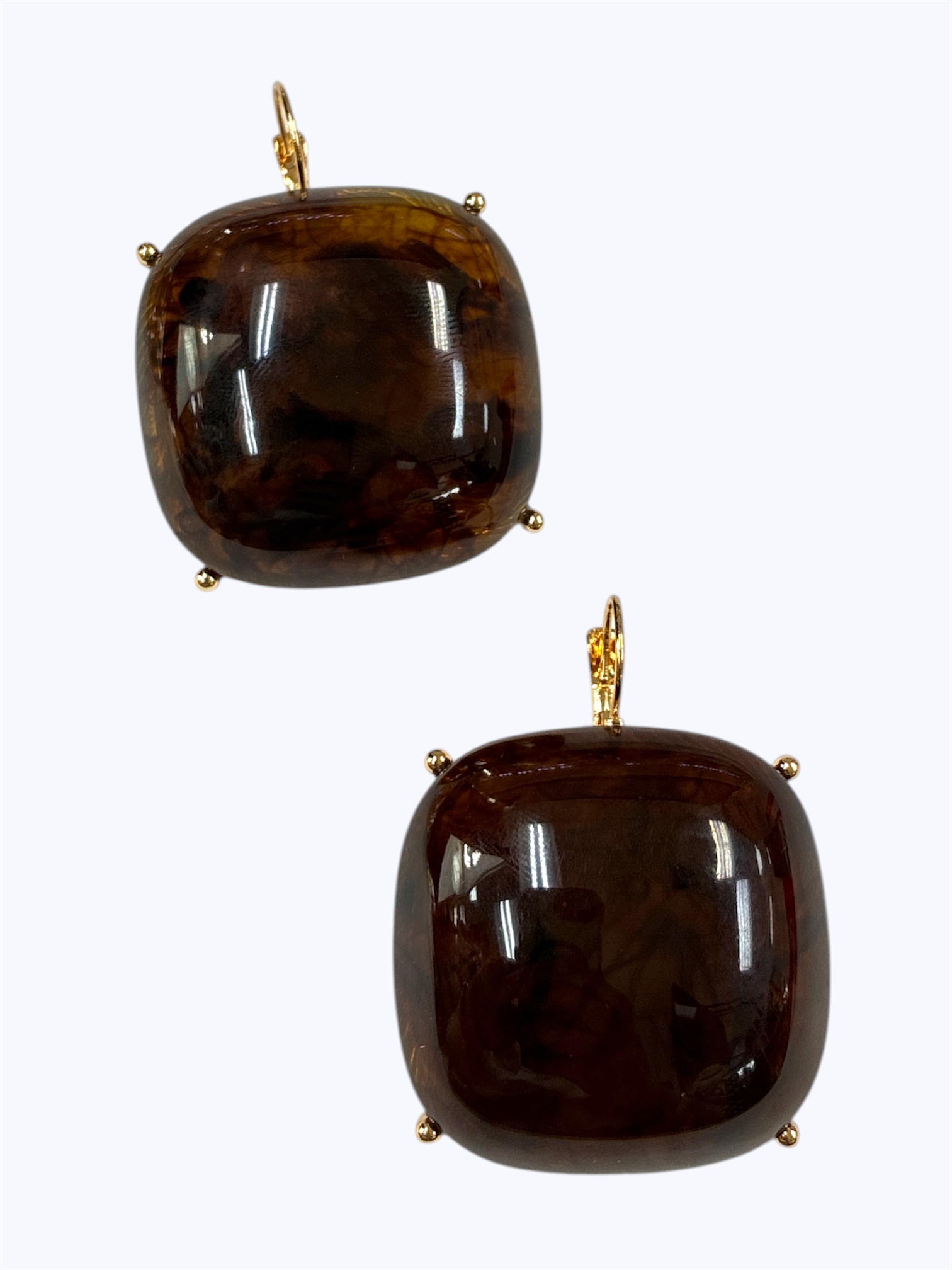 Bold square resin drop earrings with glossy finish and modern geometric silhouette for boutique fashion styling.