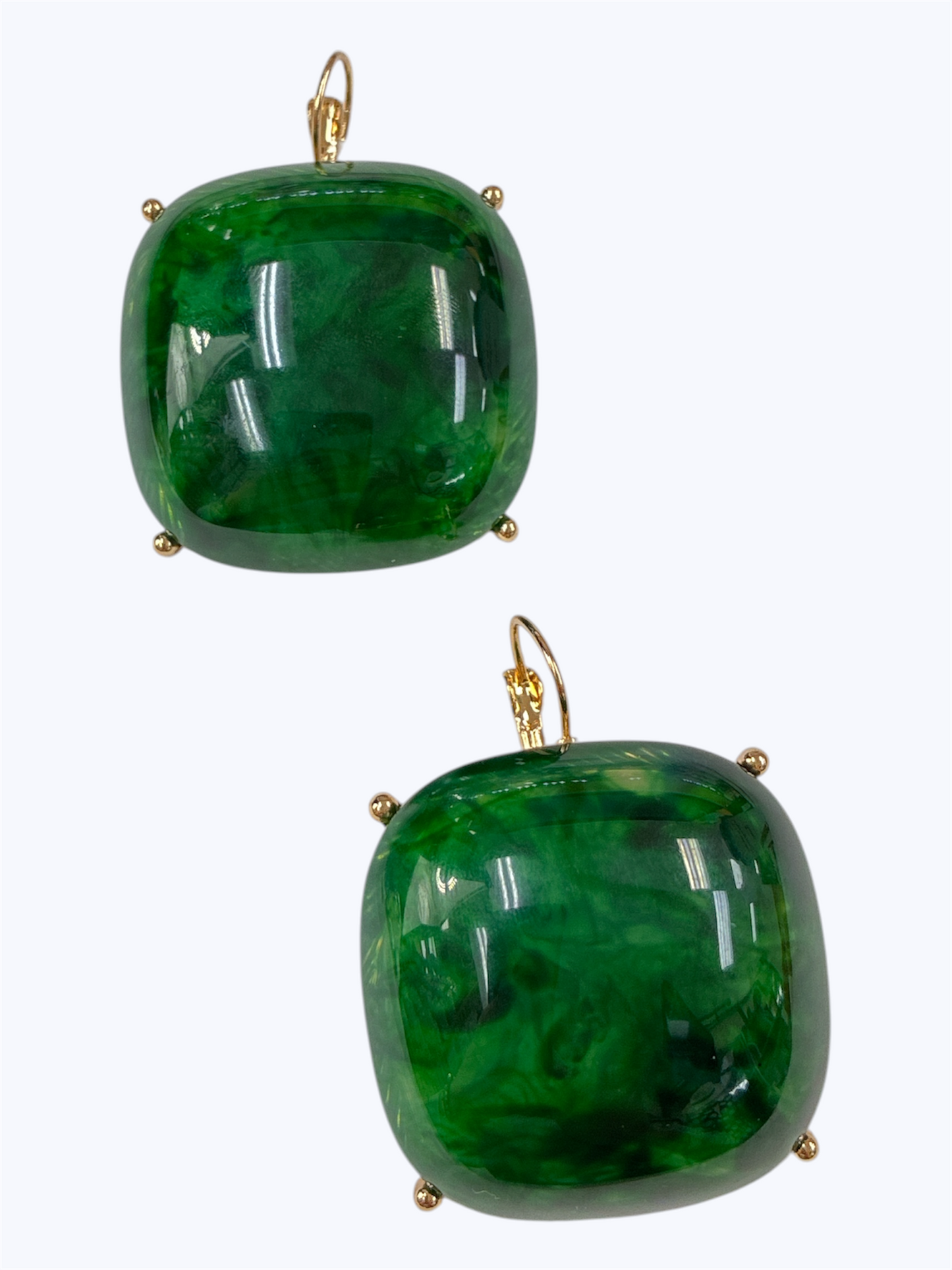 Bold square resin drop earrings with glossy finish and modern geometric silhouette for boutique fashion styling.