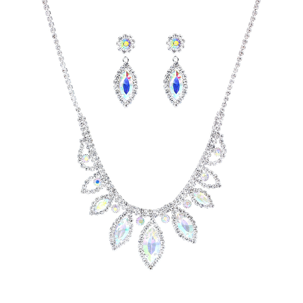 Jewelry set with necklace and earrings on a white background