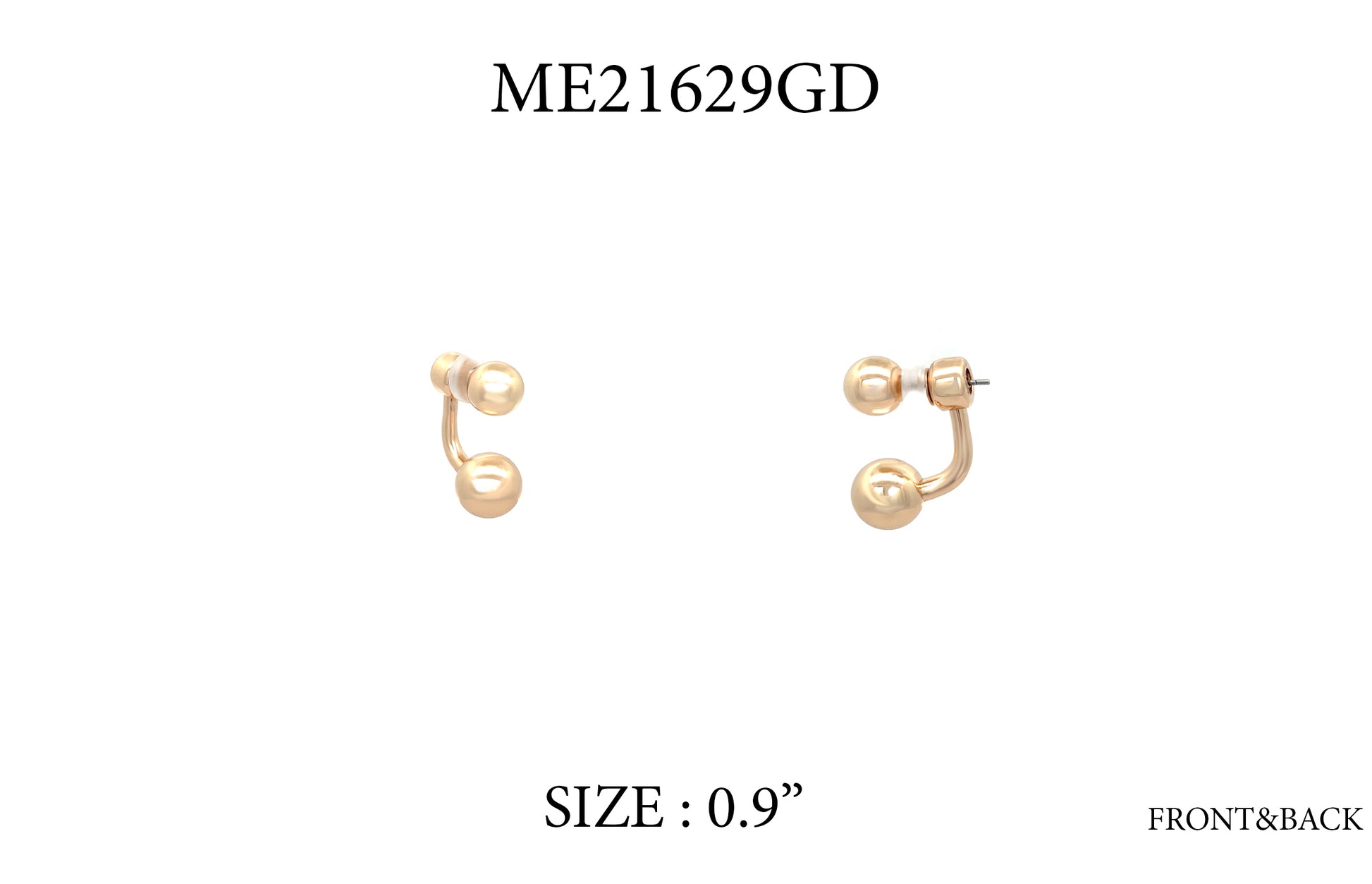 Gold earrings with pearls on a white background, labeled ME21629GD and size 0.9".
