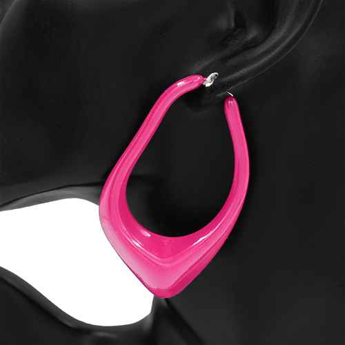 Oversized sculptural hoop earrings with abstract curved teardrop shape and glossy finish