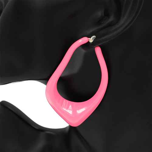 Oversized sculptural hoop earrings with abstract curved teardrop shape and glossy finish