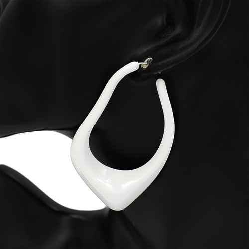 Oversized sculptural hoop earrings with abstract curved teardrop shape and glossy finish