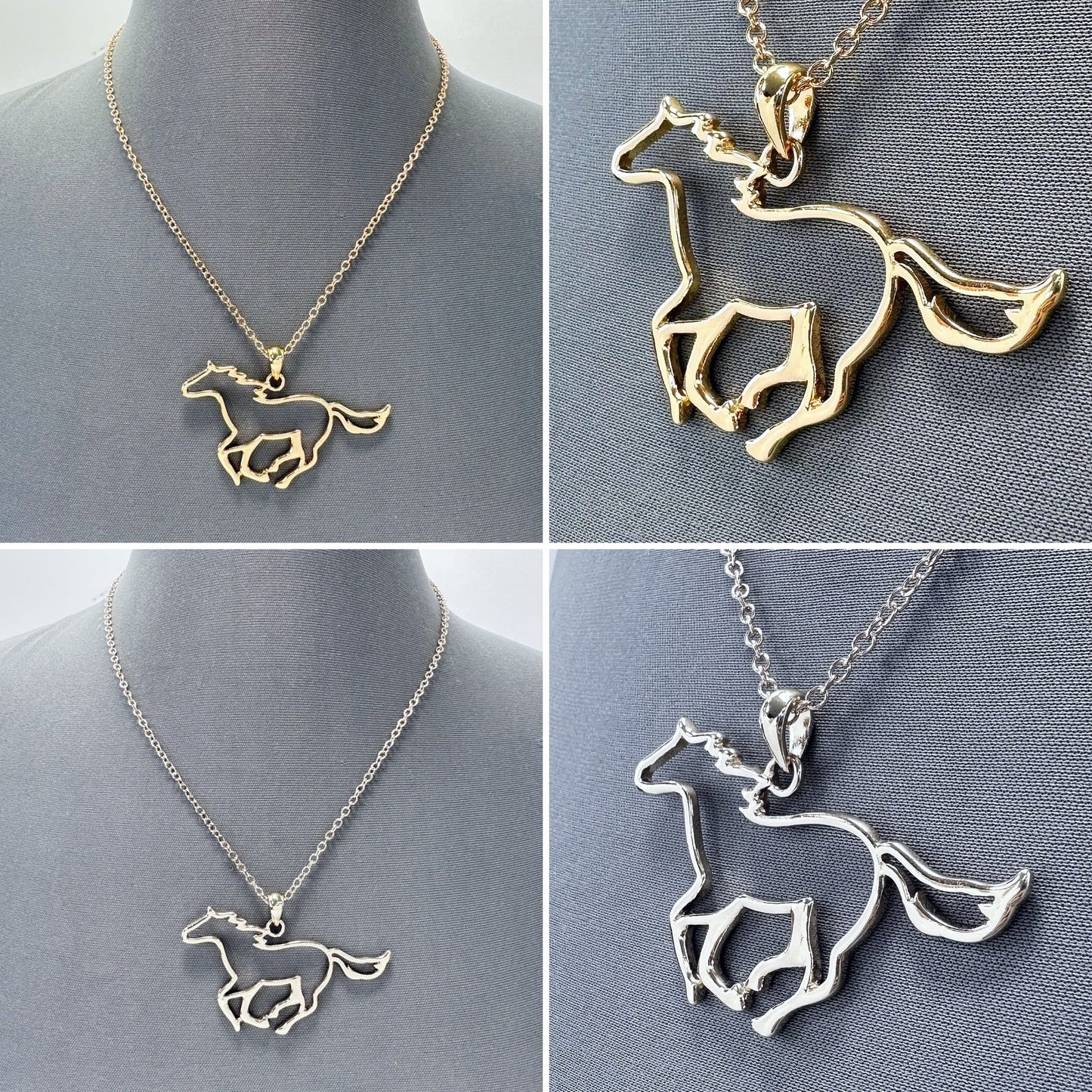 N0404 AN2896 Animal Horse Mustang Shape Pendant Multi Chain Necklace