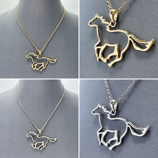 N0404 AN2896 Animal Horse Mustang Shape Pendant Multi Chain Necklace