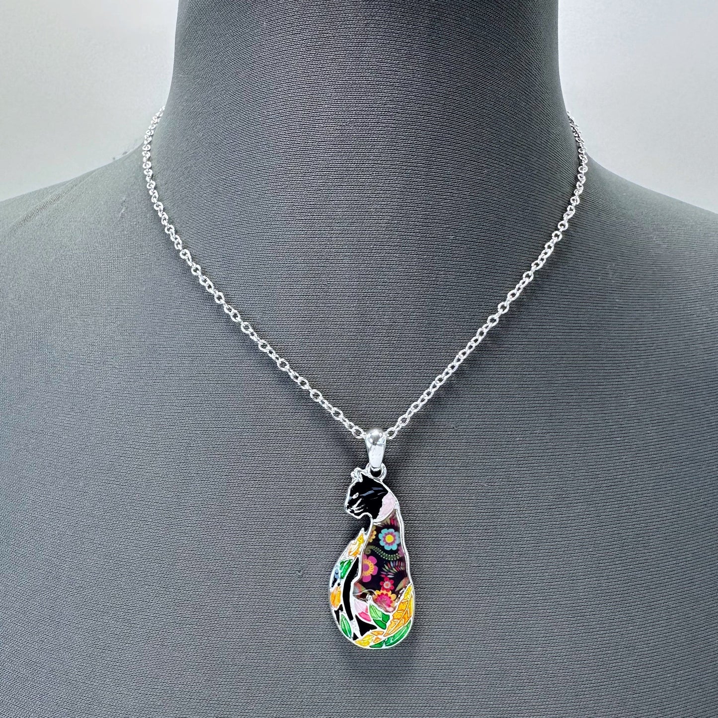 N0362 AN3021 Multi Colored Animal Cat??Design Pendant Necklace