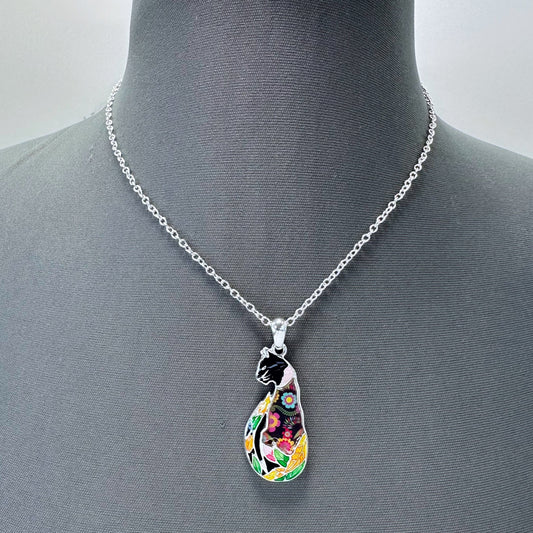 N0362 AN3021 Multi Colored Animal Cat??Design Pendant Necklace