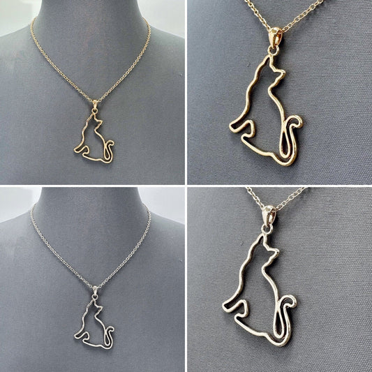 N0410 AN2898 Outlined Animal Cat Shape Pendant Necklace