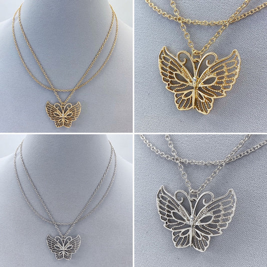 N0524 HN4724 Butterfly Pendant Layered Necklace
