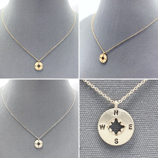 N0271 17248 Compass Design Mini Pendant Dainty Chain Necklaces