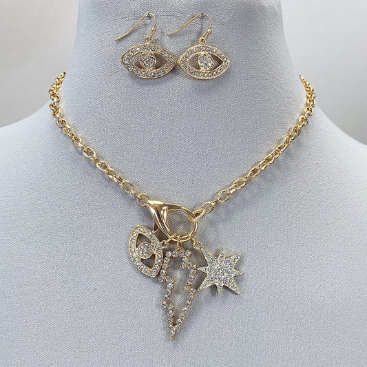 N0485 JCNE2685 Multi Charms Pendant Chain Necklace