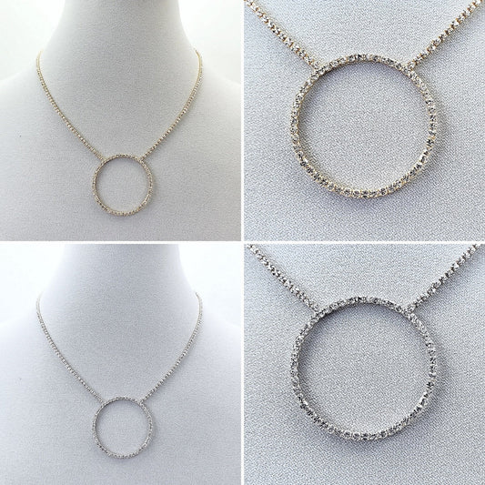 N0339 17174 Rhinestones Decorated Circle Shape Pendant Necklace