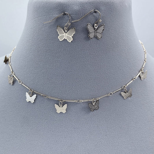 N0487 CNE1104 Butterfly Shape Charms Deco Mini Necklace