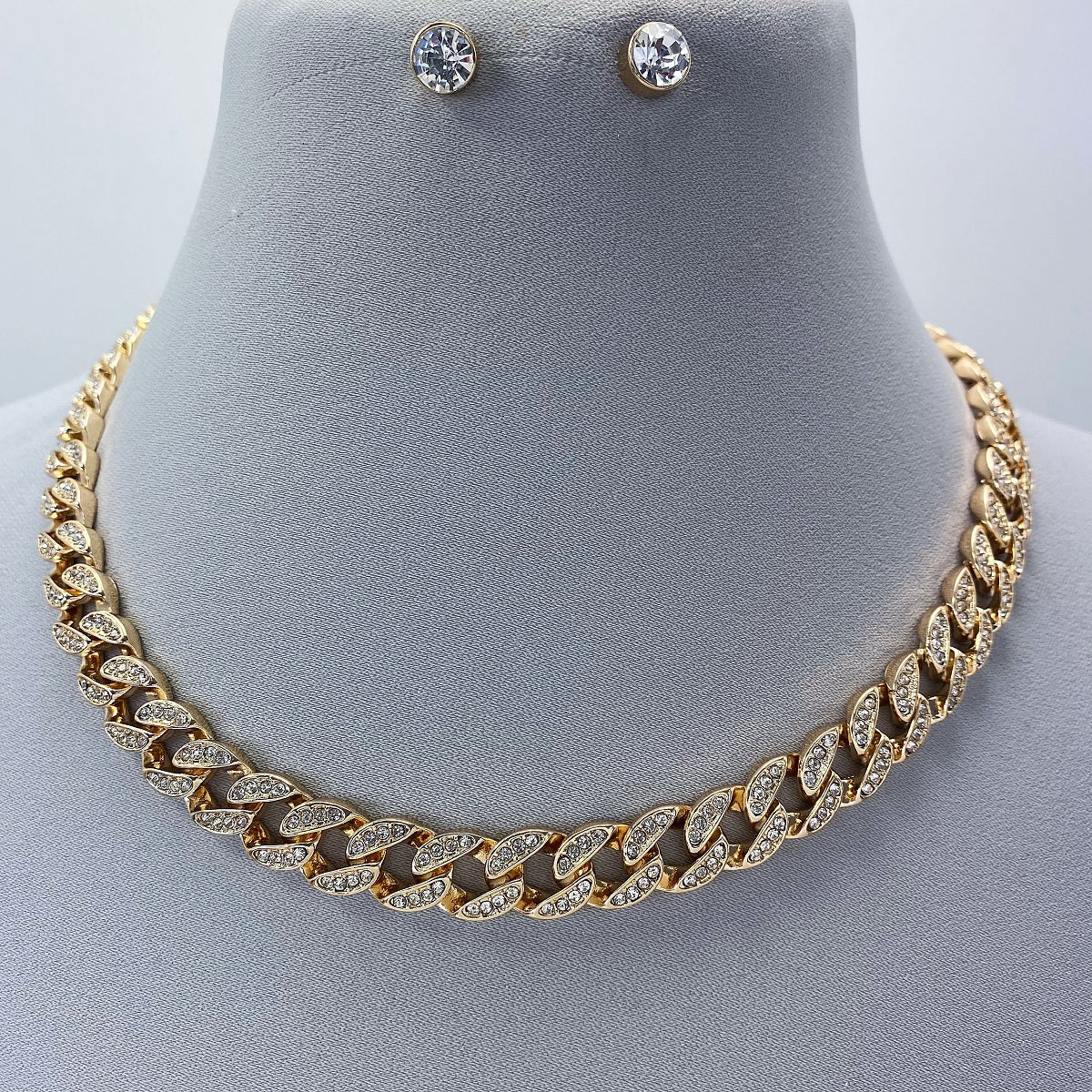 N3189 | Pavé Cuban Link Necklace Set | KS5077