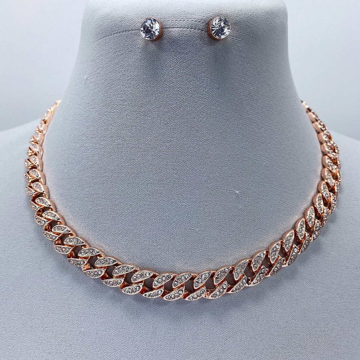 N3189 | Pavé Cuban Link Necklace Set | KS5077