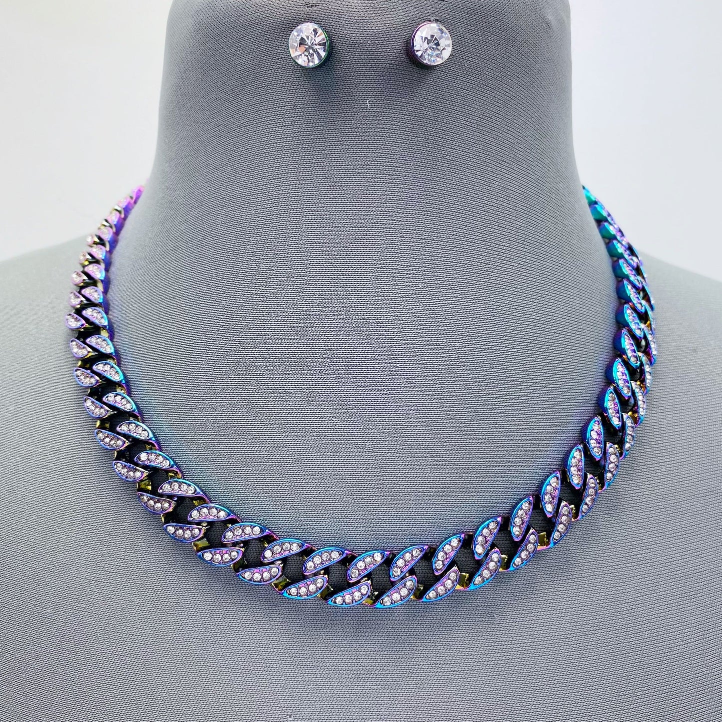 N3189 | Pavé Cuban Link Necklace Set | KS5077