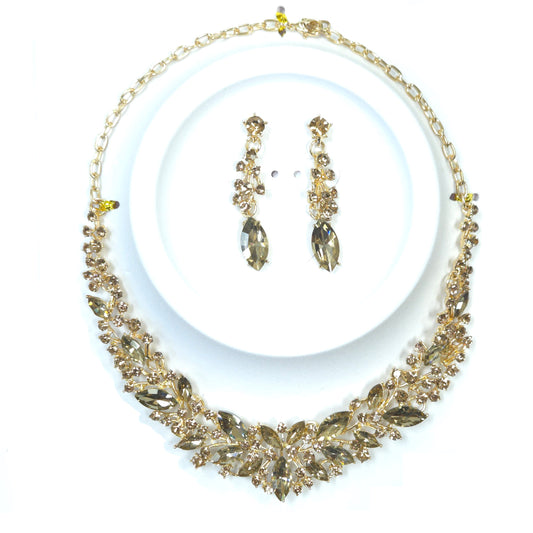Jewelry set with necklace and earrings on a white background