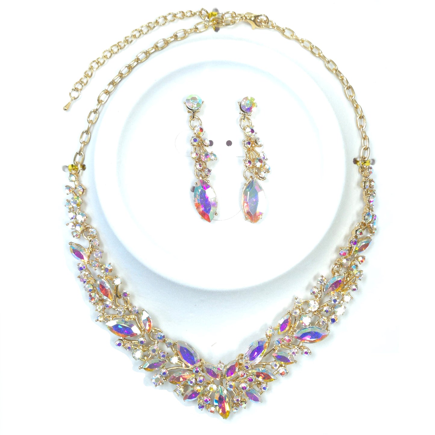 Jewelry set with necklace and earrings on a white background