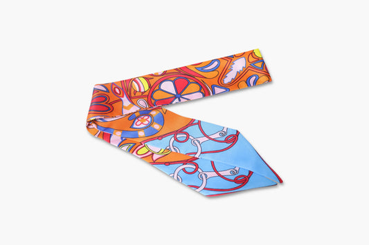 Colorful bandana with abstract patterns on a white background