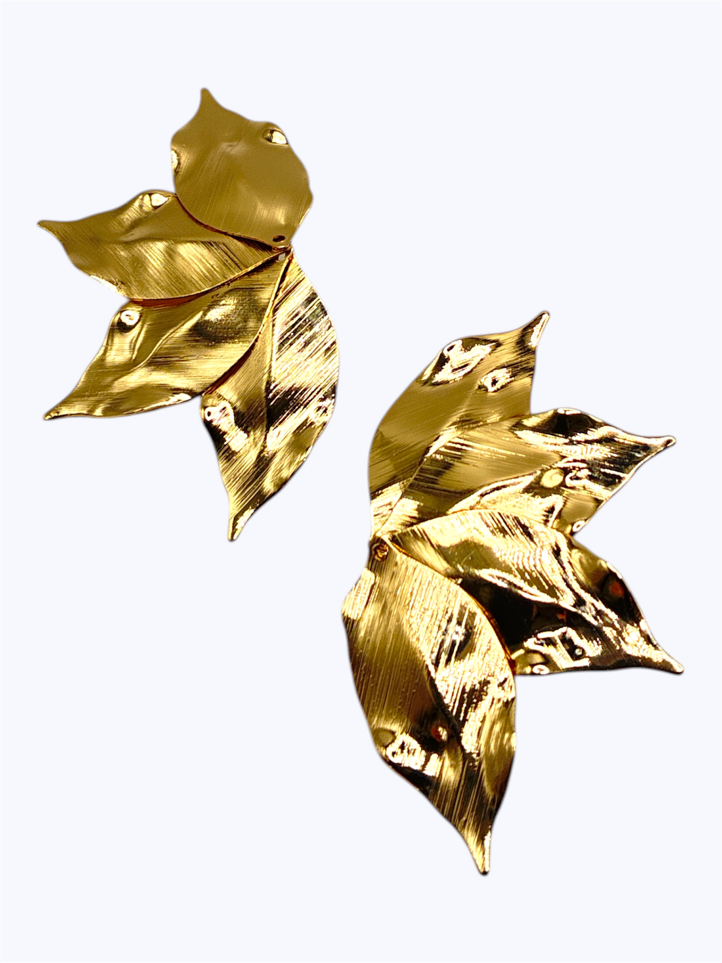 Layered leaf statement earrings with textured sculptural design for elegant nature-inspired boutique fashion accessories collection