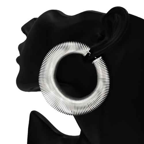 Oversized ribbed hoop earrings featuring a textured coil design and bold circular silhouette.
