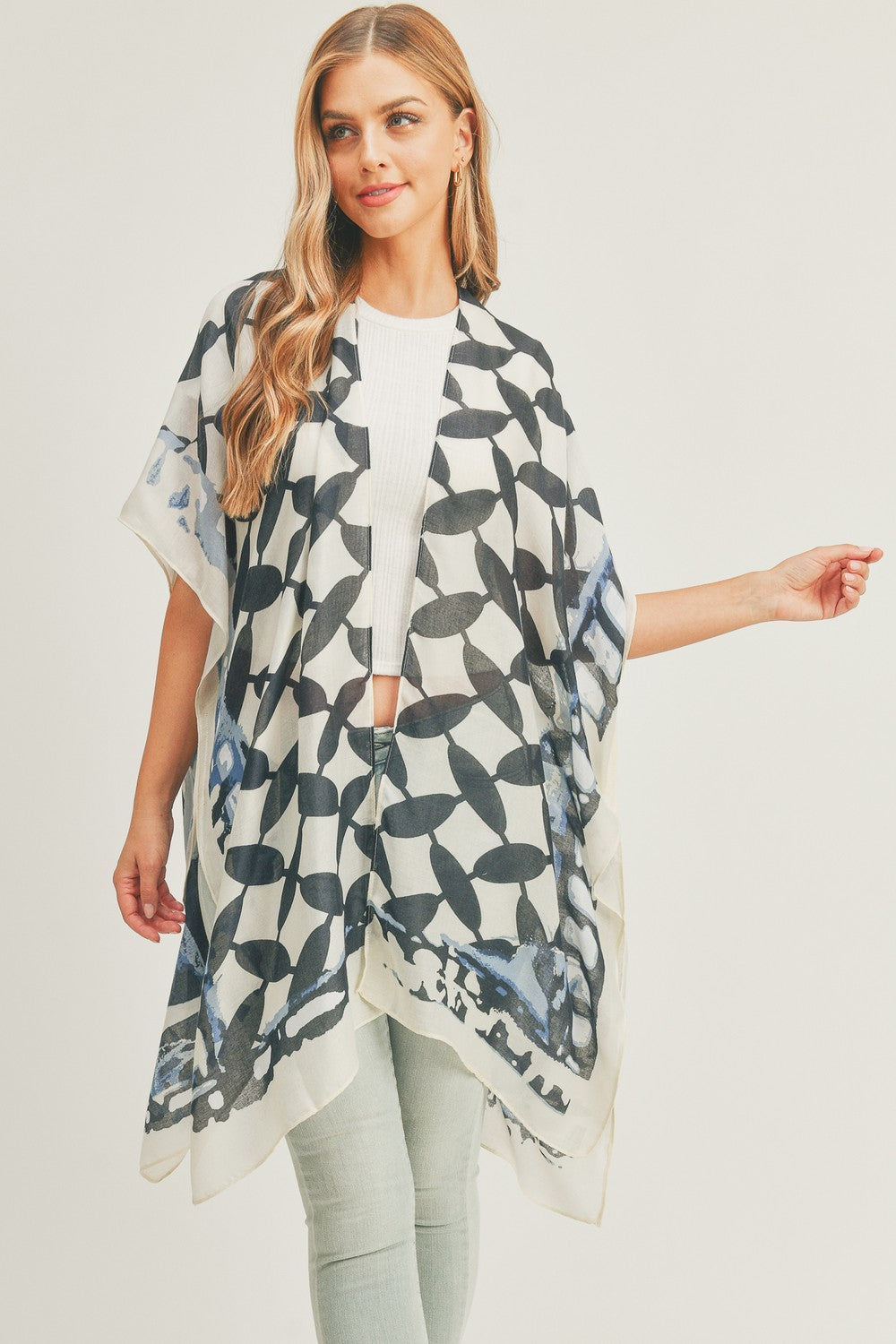 PS03 Geometric Print Sheer Kimono