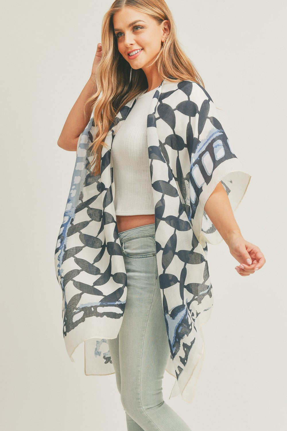 PS03 Geometric Print Sheer Kimono