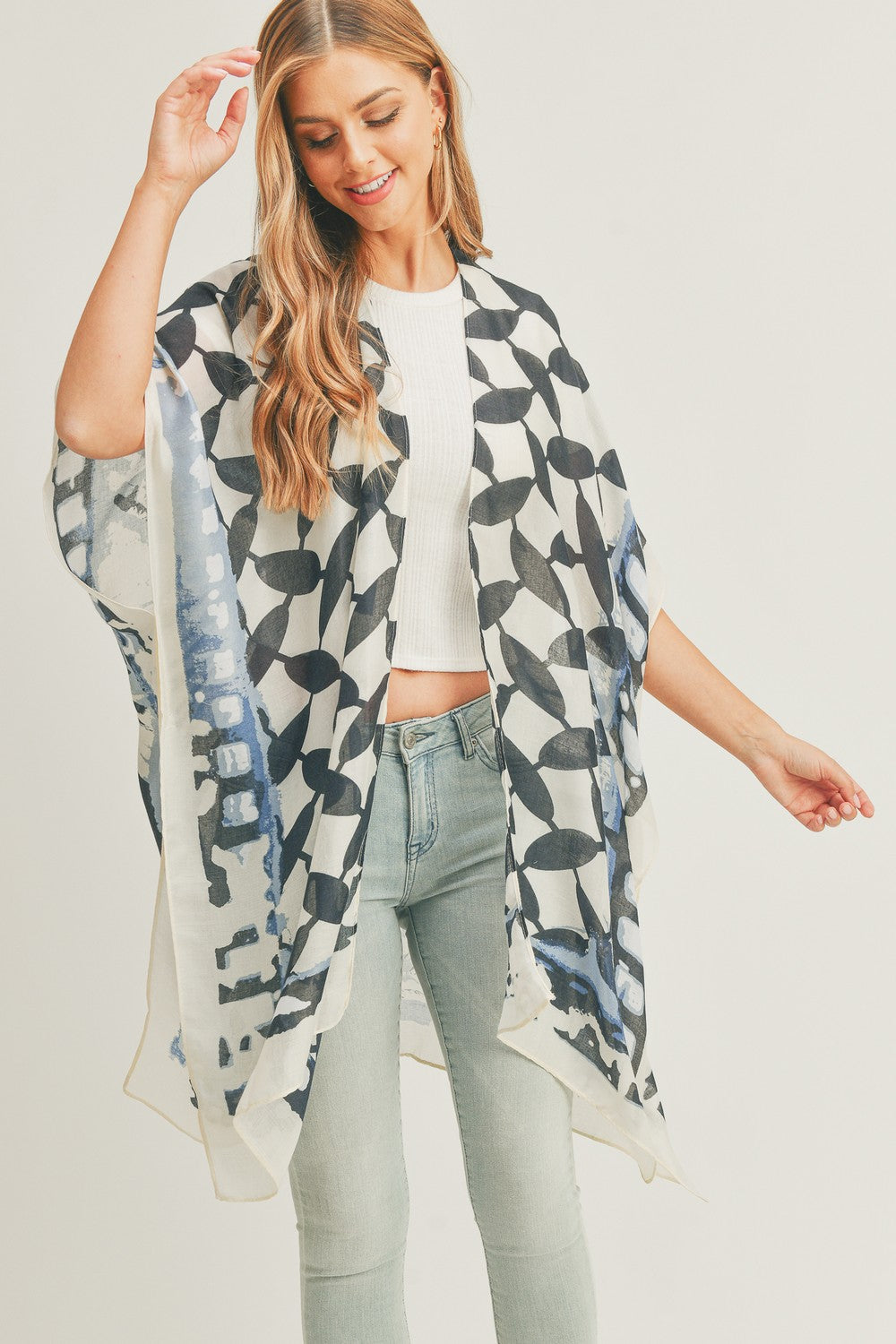 PS03 Geometric Print Sheer Kimono