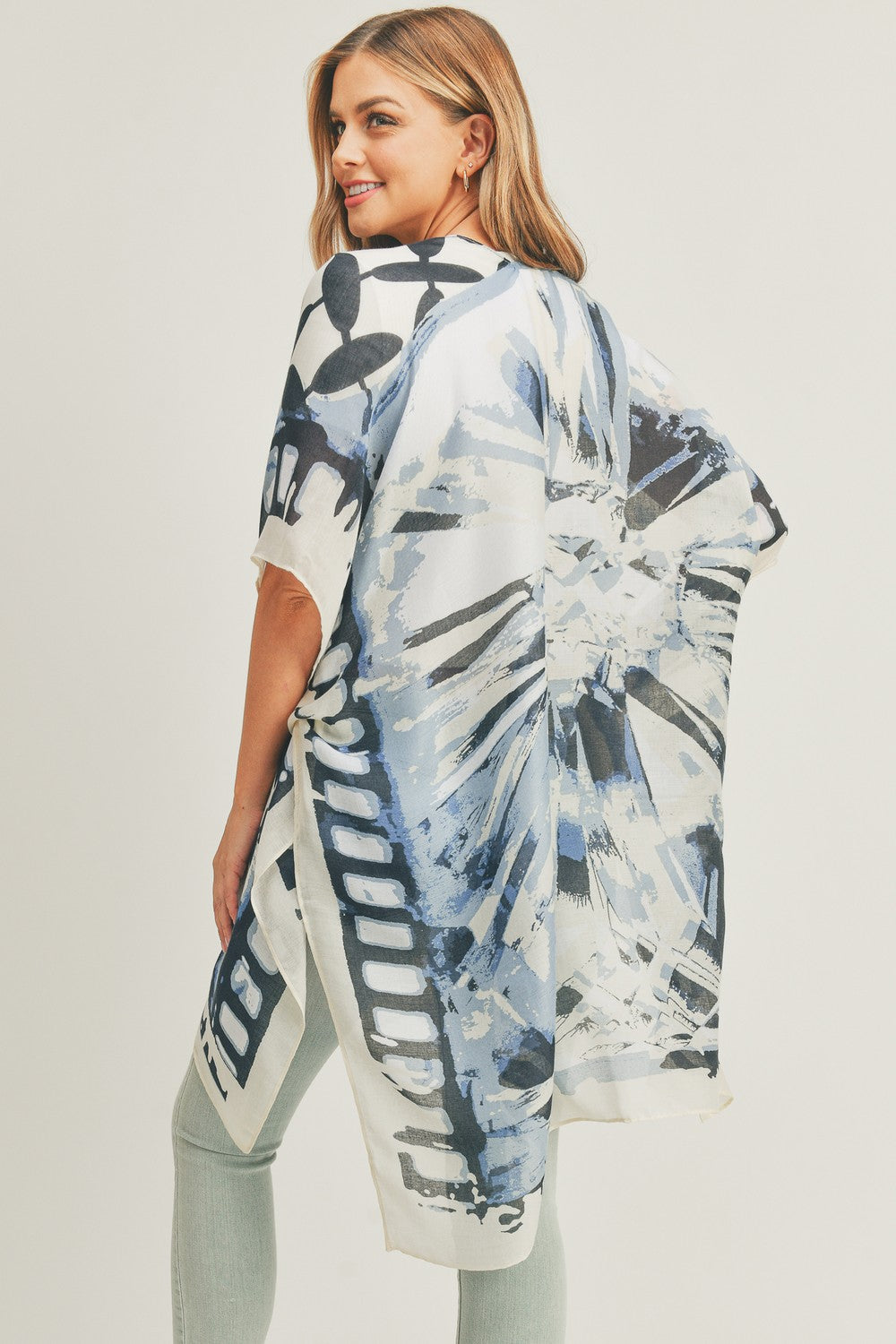 PS03 Geometric Print Sheer Kimono