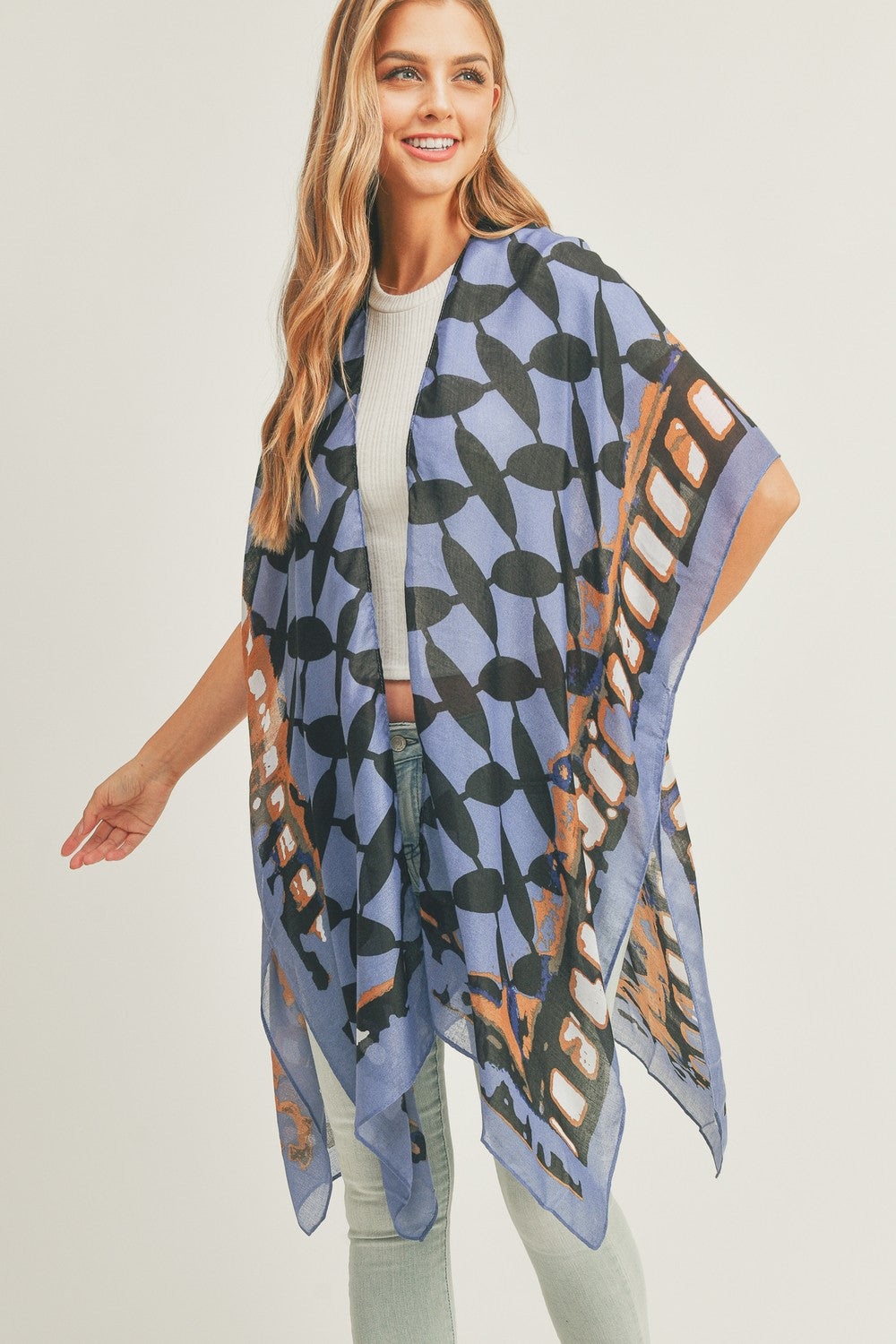 PS03 Geometric Print Sheer Kimono
