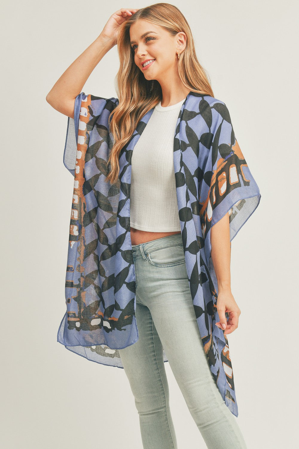 PS03 Geometric Print Sheer Kimono