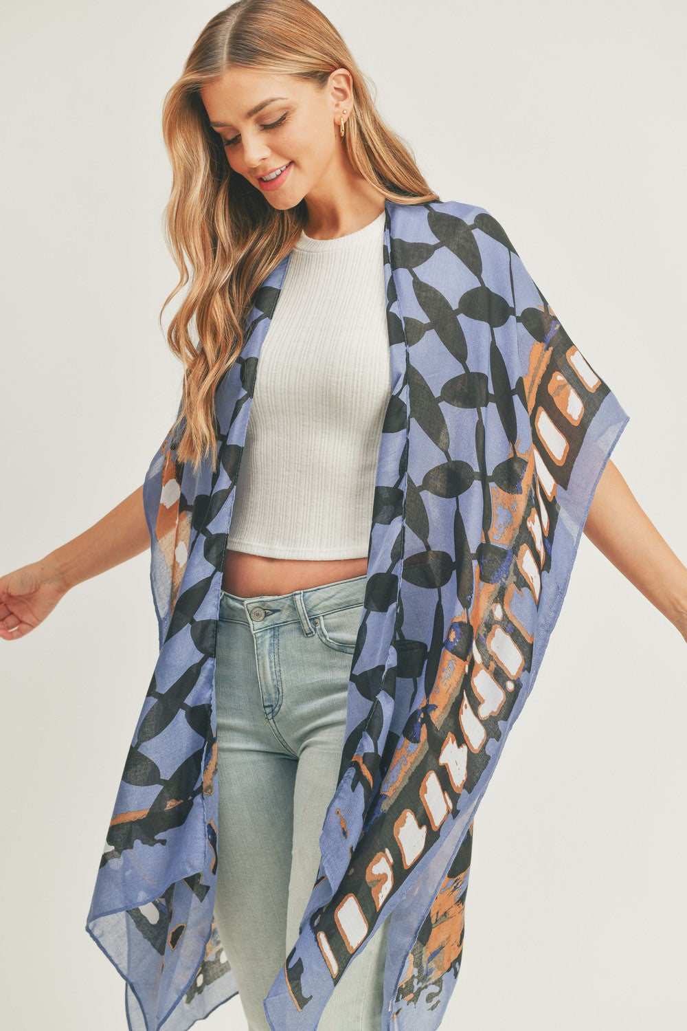 PS03 Geometric Print Sheer Kimono