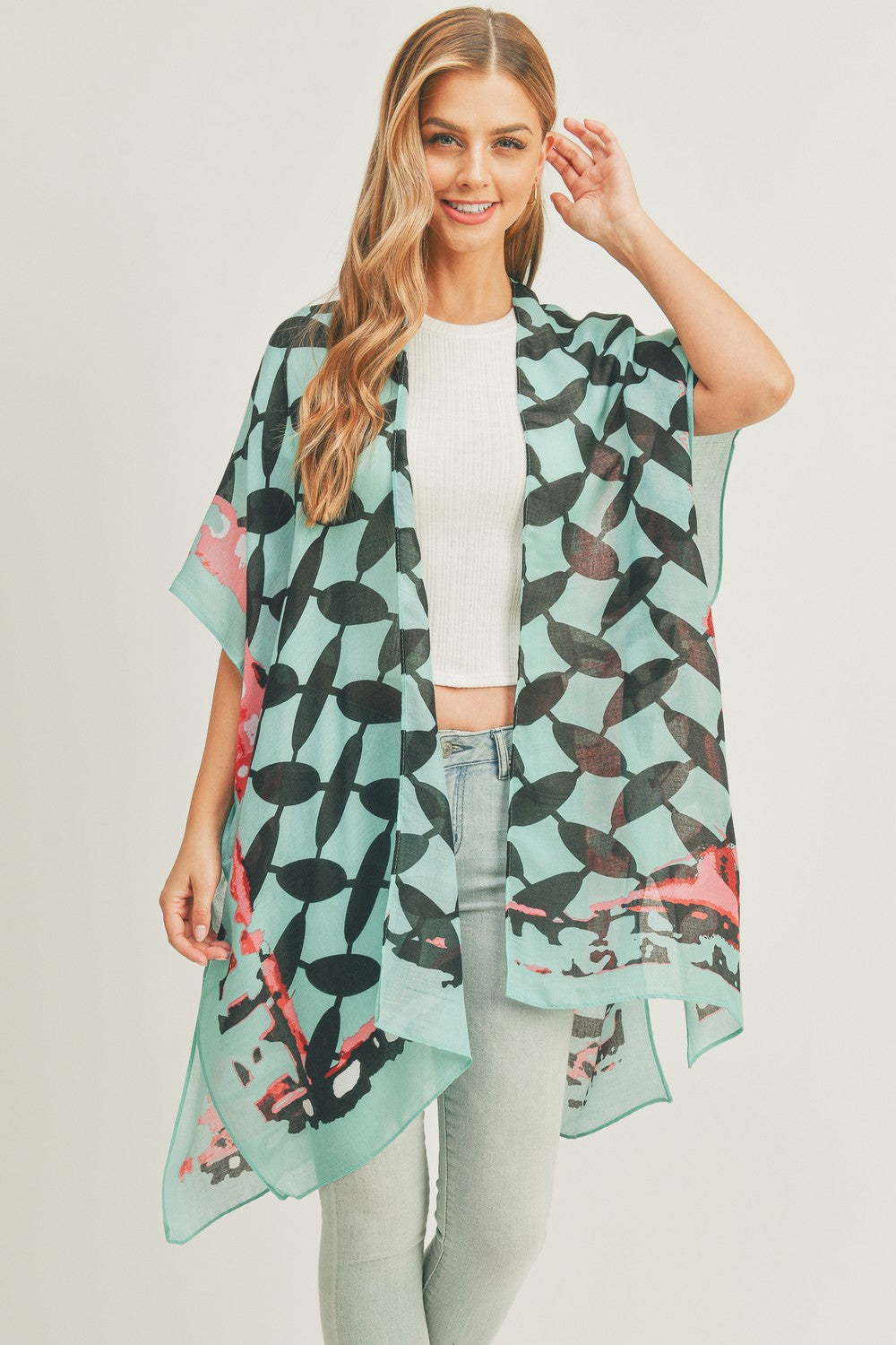 PS03 Geometric Print Sheer Kimono