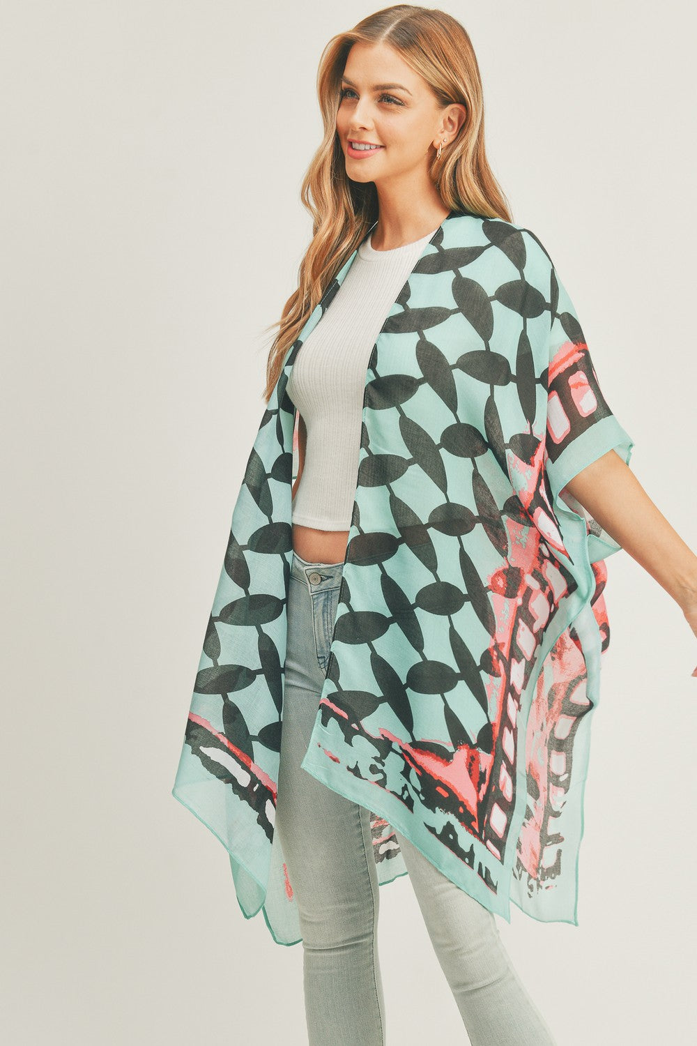PS03 Geometric Print Sheer Kimono